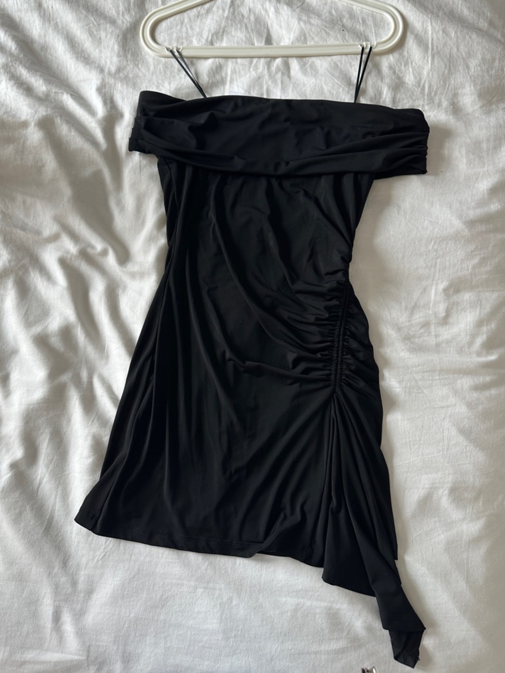 Dynamite Black Off-Shoulder Asymmetrical Mini Dress